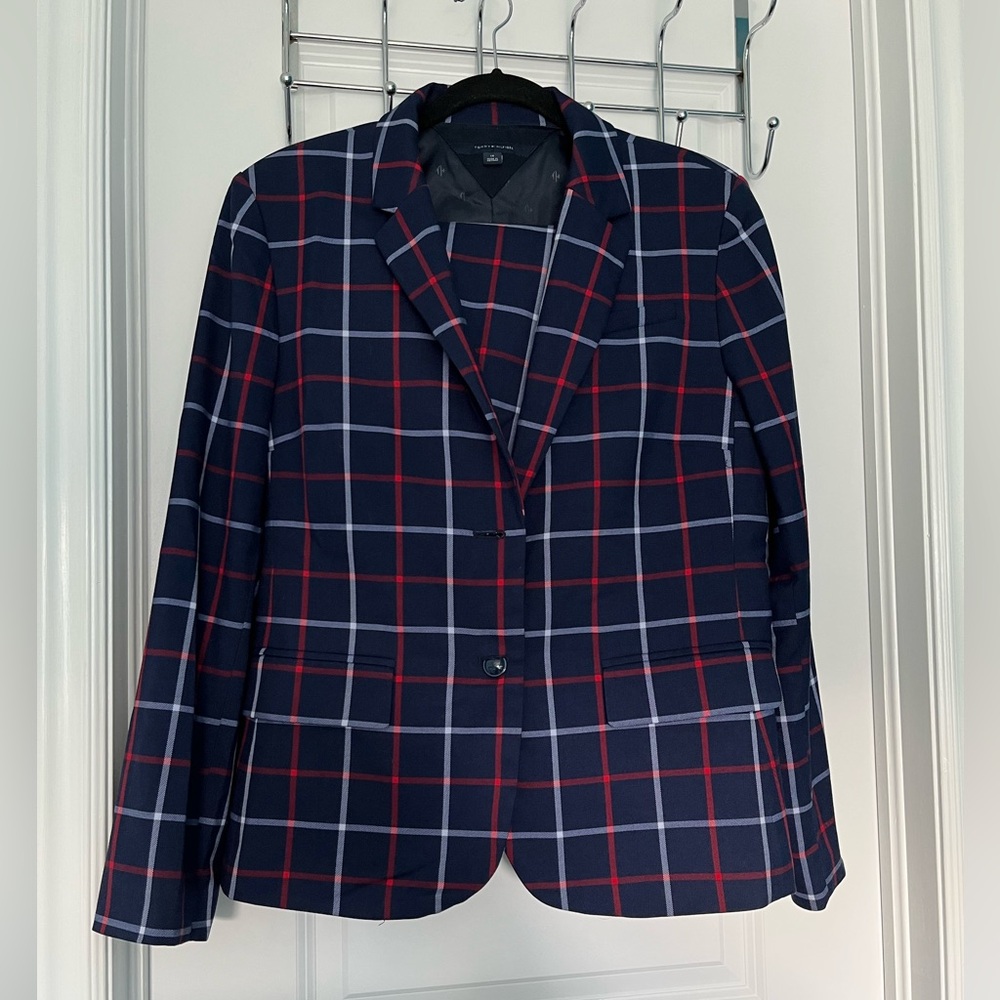 Blue, Red, & White Windowpane Plaid Suit